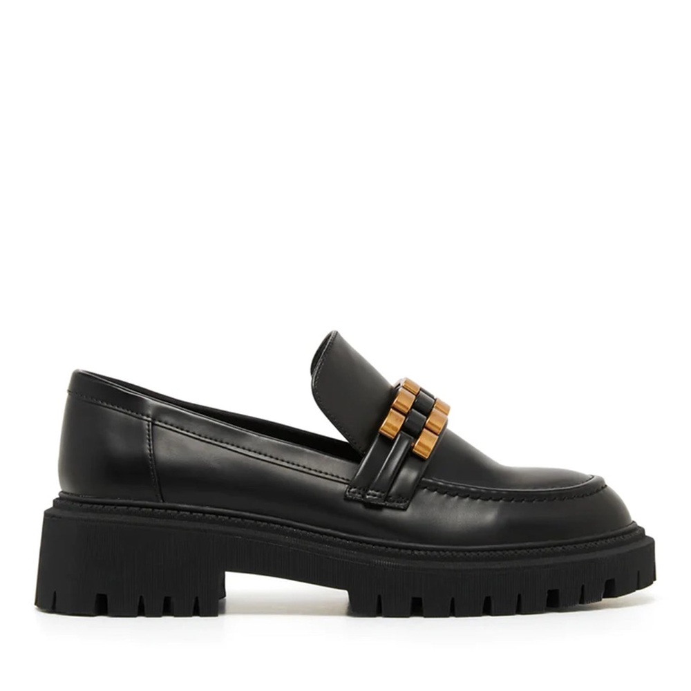 Zara Black Loafers with Gold Accent